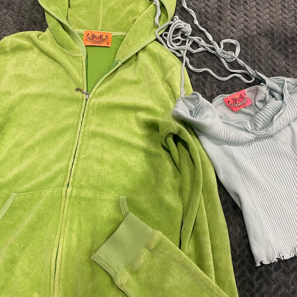 GREEN HOODIE SOLD **** 
Juicy Couture Lime Green Hoodie and Sky Blue Top Set